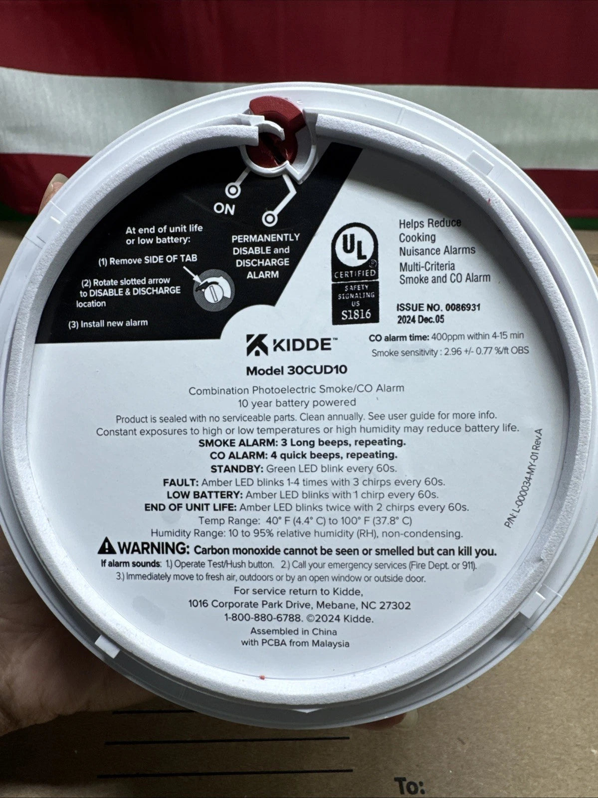 Kidde Smoke & CO Detector, 10-Year Battery, LED Warning Indicators 30CUD10...