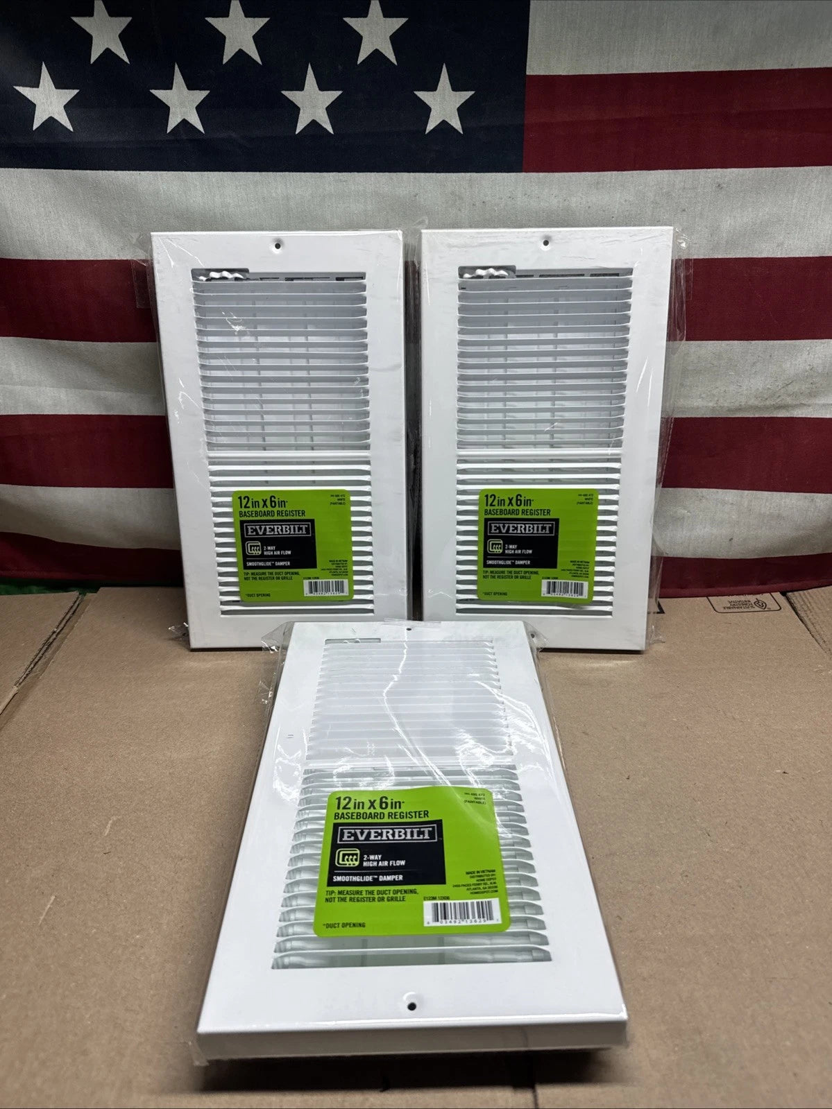 3 Pack Everbilt 12 in. x 6 in. 2-Way Steel Baseboard Register White