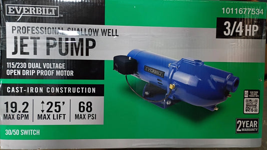 Everbilt 3/4 HP Cast Iron Shallow Well Jet Pump HDSWJ7 as is, For Parts