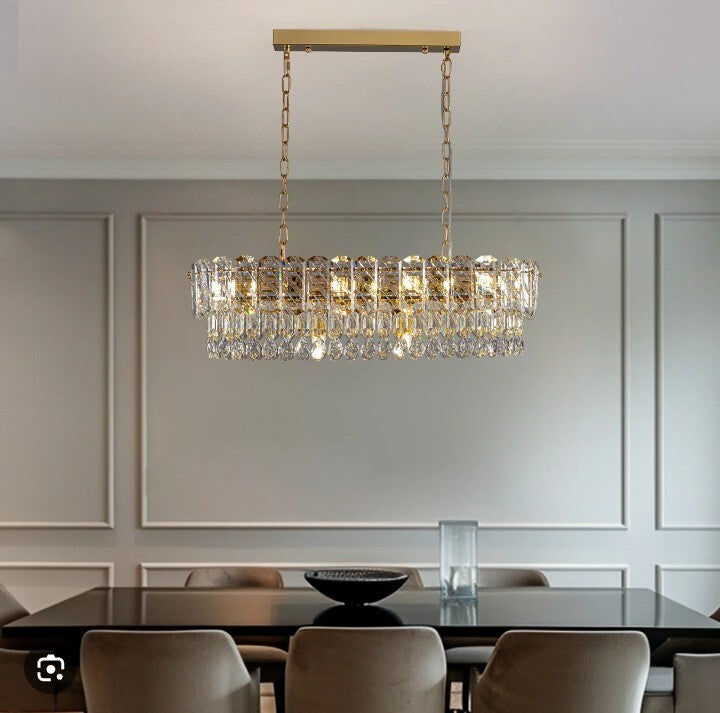 Elara Gold Crystal Rectangular Chandelier (Model CH478-A / KXP002G-10C)