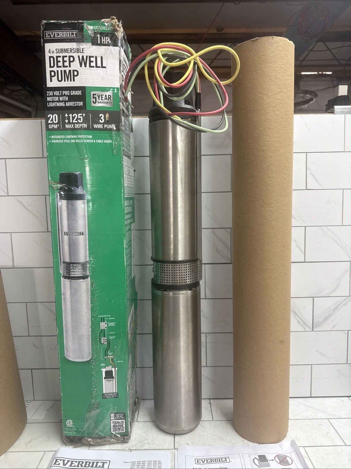 Everbilt 1HP Submersible 3-Wire 20GPM Deep Well Pump HDSUB10-203 NEW OPEN BOX
