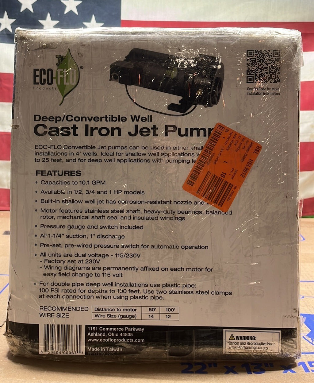 ECO FLO EFCWJ7 3/4 HP 115/230V Convertible Deep Well Jet Pump  open box