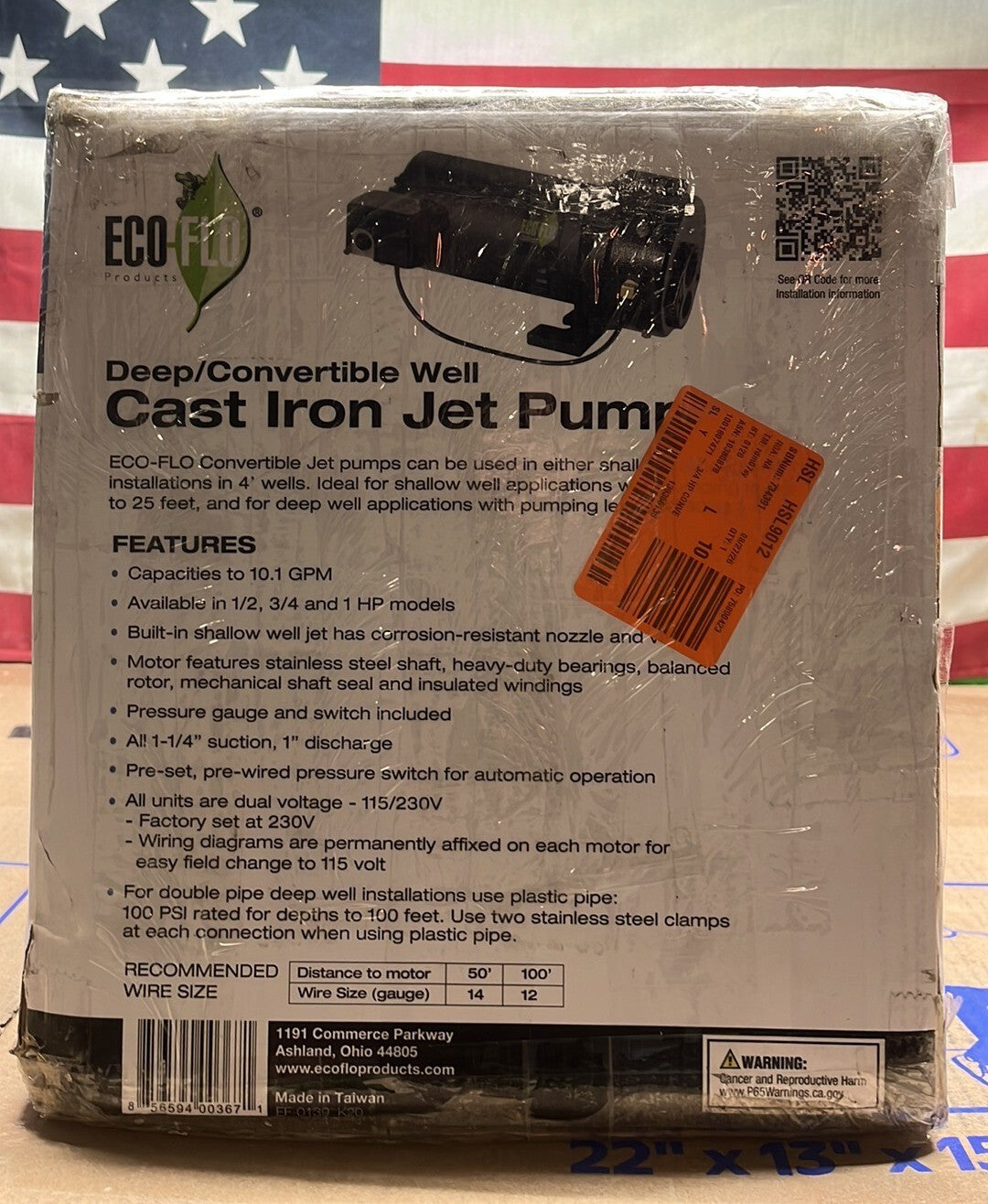 ECO FLO EFCWJ7 3/4 HP 115/230V Convertible Deep Well Jet Pump  open box