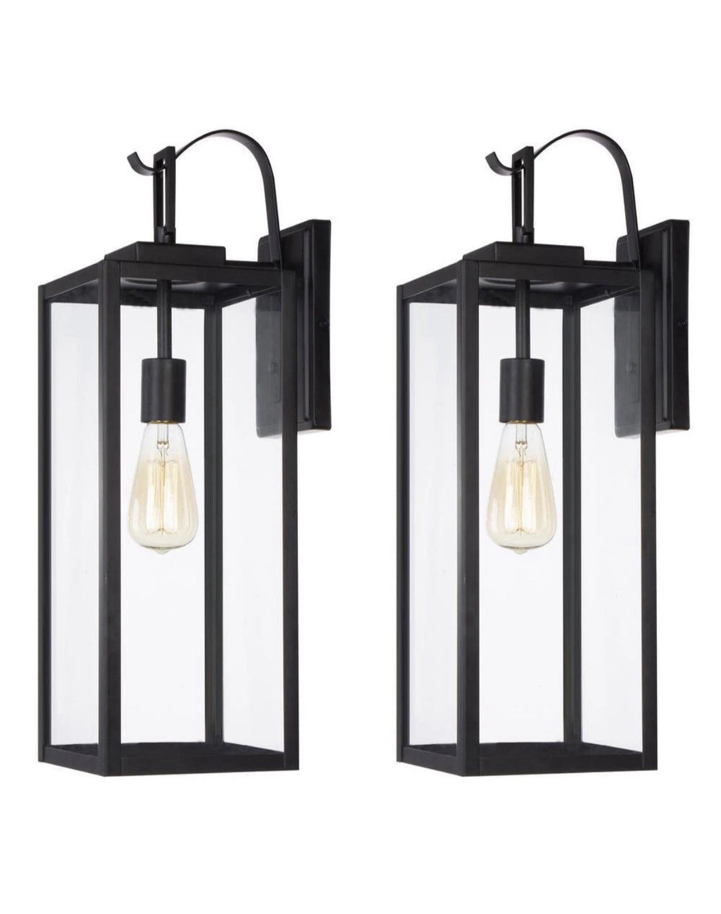 2PK Foothill 22.6 in. 1-Light Matte Black Outdoor Wall Lantern Sconce With…