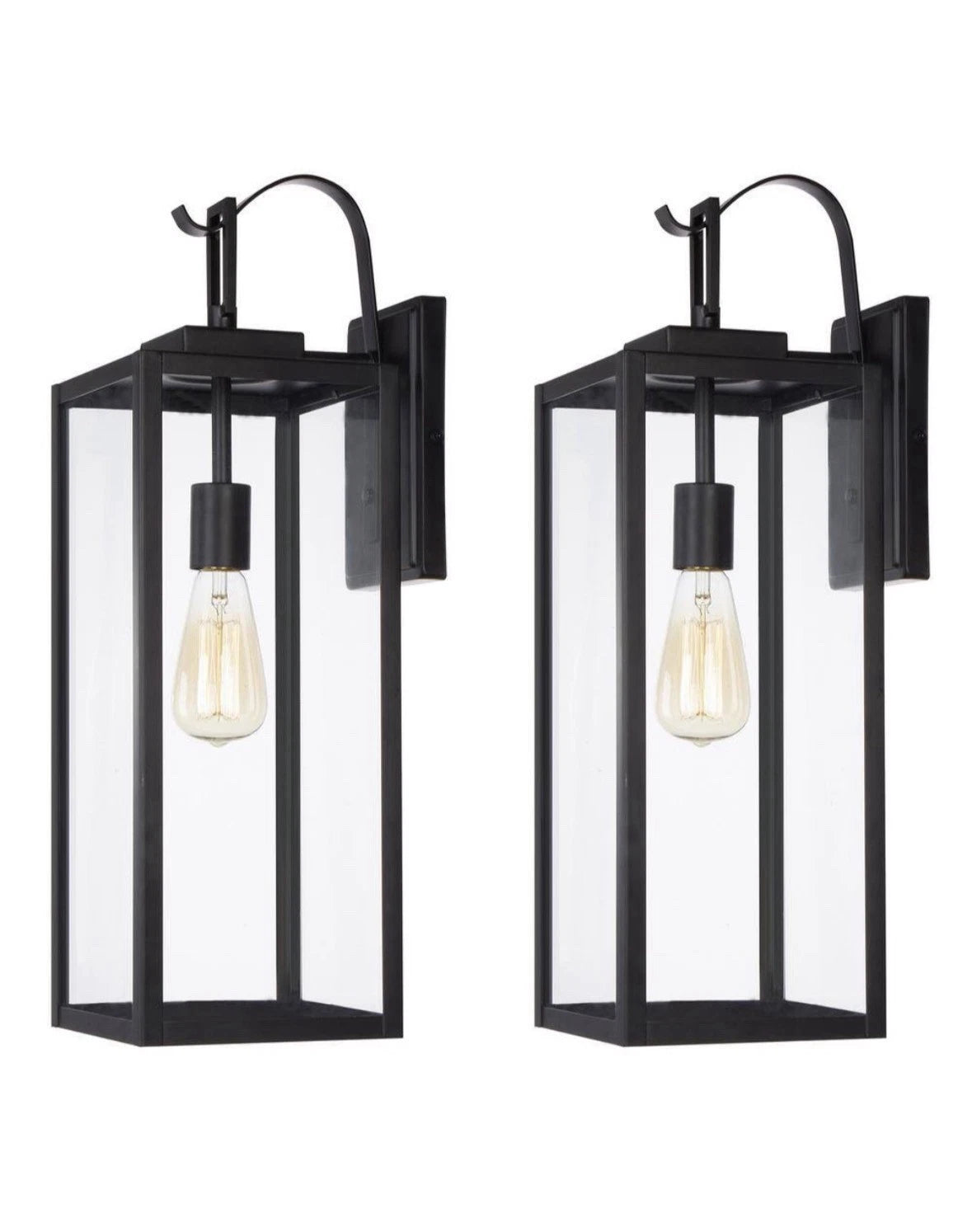 2PK Foothill 22.6 in. 1-Light Matte Black Outdoor Wall Lantern Sconce With…
