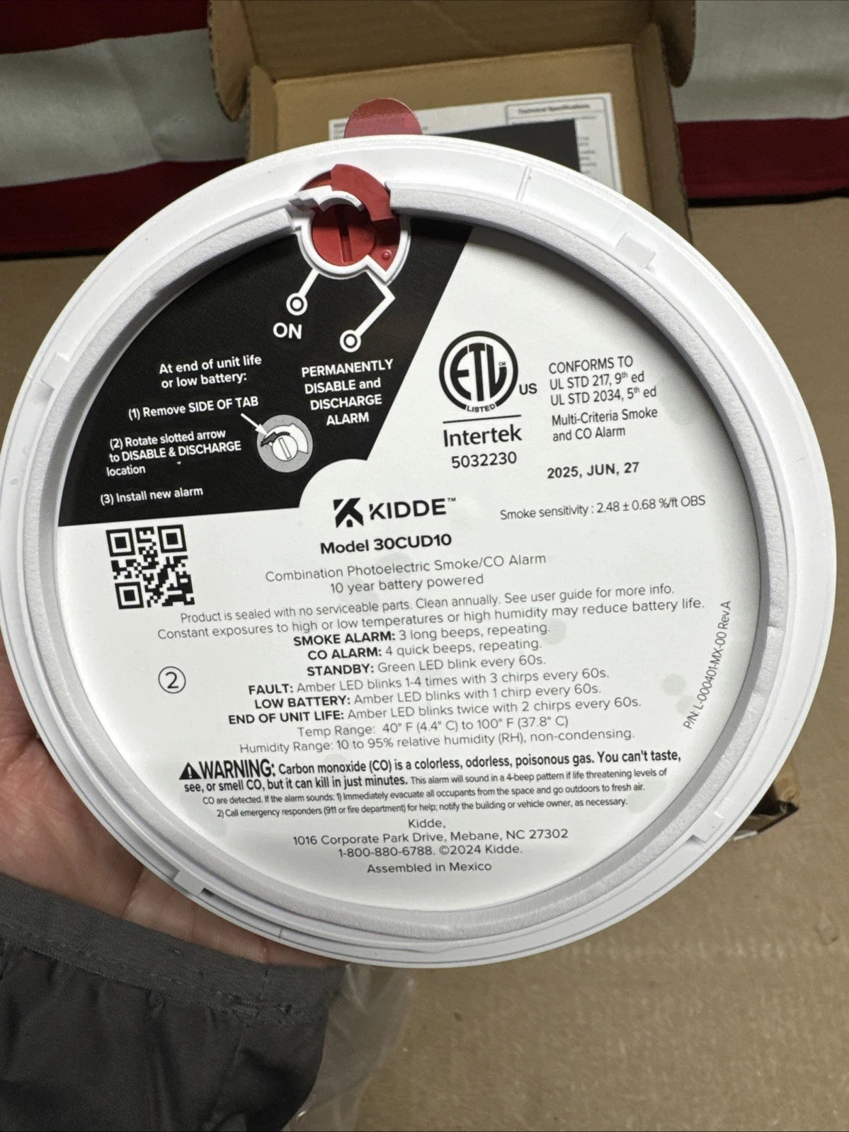 Kidde Smoke & CO Detector, 10-Year Battery, LED Warning Indicators 30CUD10’