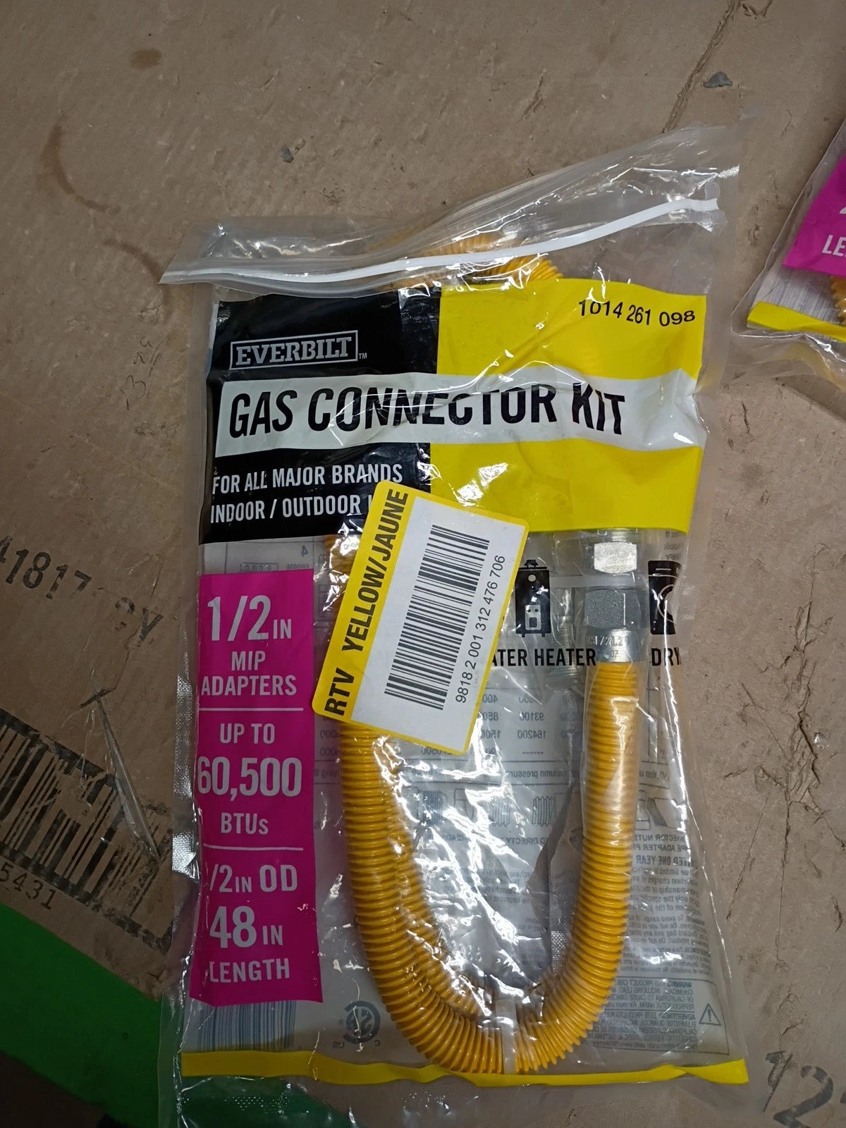 5pk Everbilt EBDC-Y-48 GAS CONNECTOR KIT, 1/2" MIP x 1/2" MIP x 48") 60,500 BTU