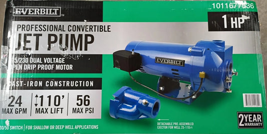 Everbilt HDCWJ10, 1 HP Professional Convertible Jet Pump 24 GPM, OB, Parts Only,