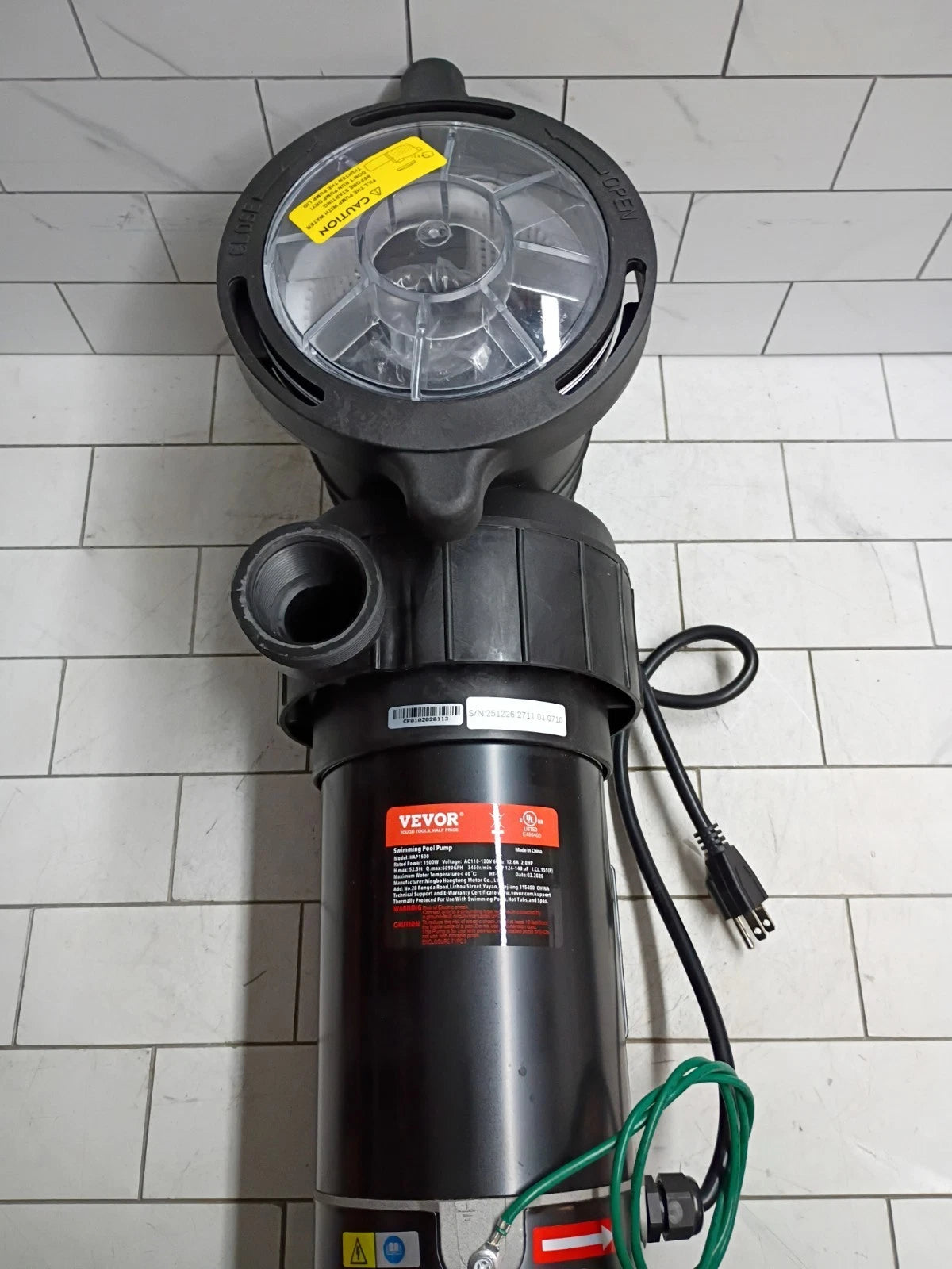 VEVOR Swimming Pool Pump 2.0HP 115V 1500W, Single Speed for Above Ground#HAP1500