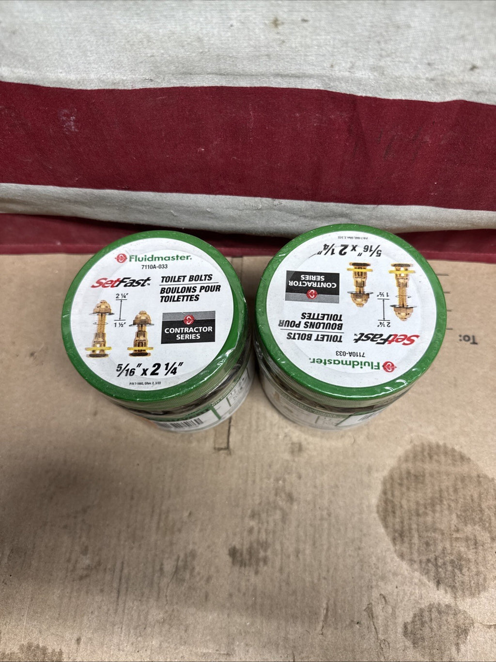 Lot Of 2 Fluidmaster SetFast 7110A-033 5/16 x 2-1/4 Solid Brass Toilet Bolts