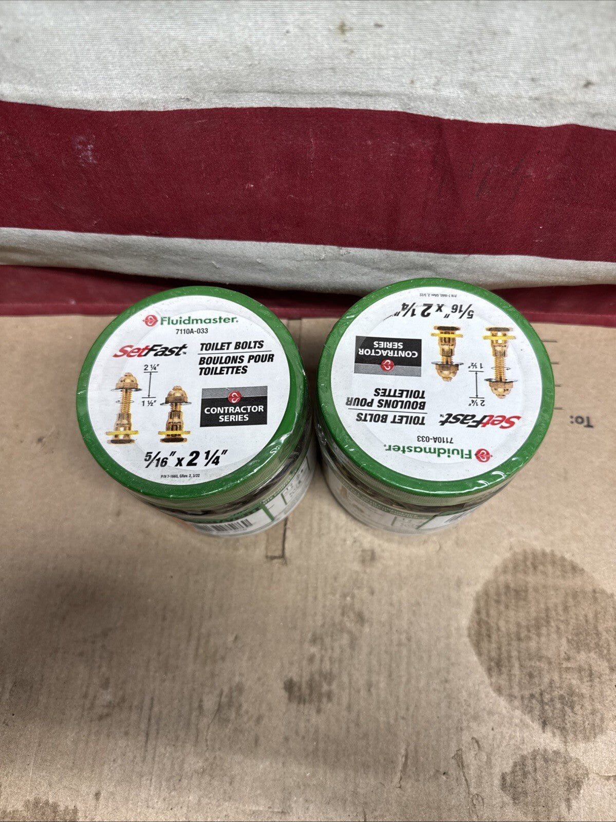 Lot Of 2 Fluidmaster SetFast 7110A-033 5/16 x 2-1/4 Solid Brass Toilet Bolts