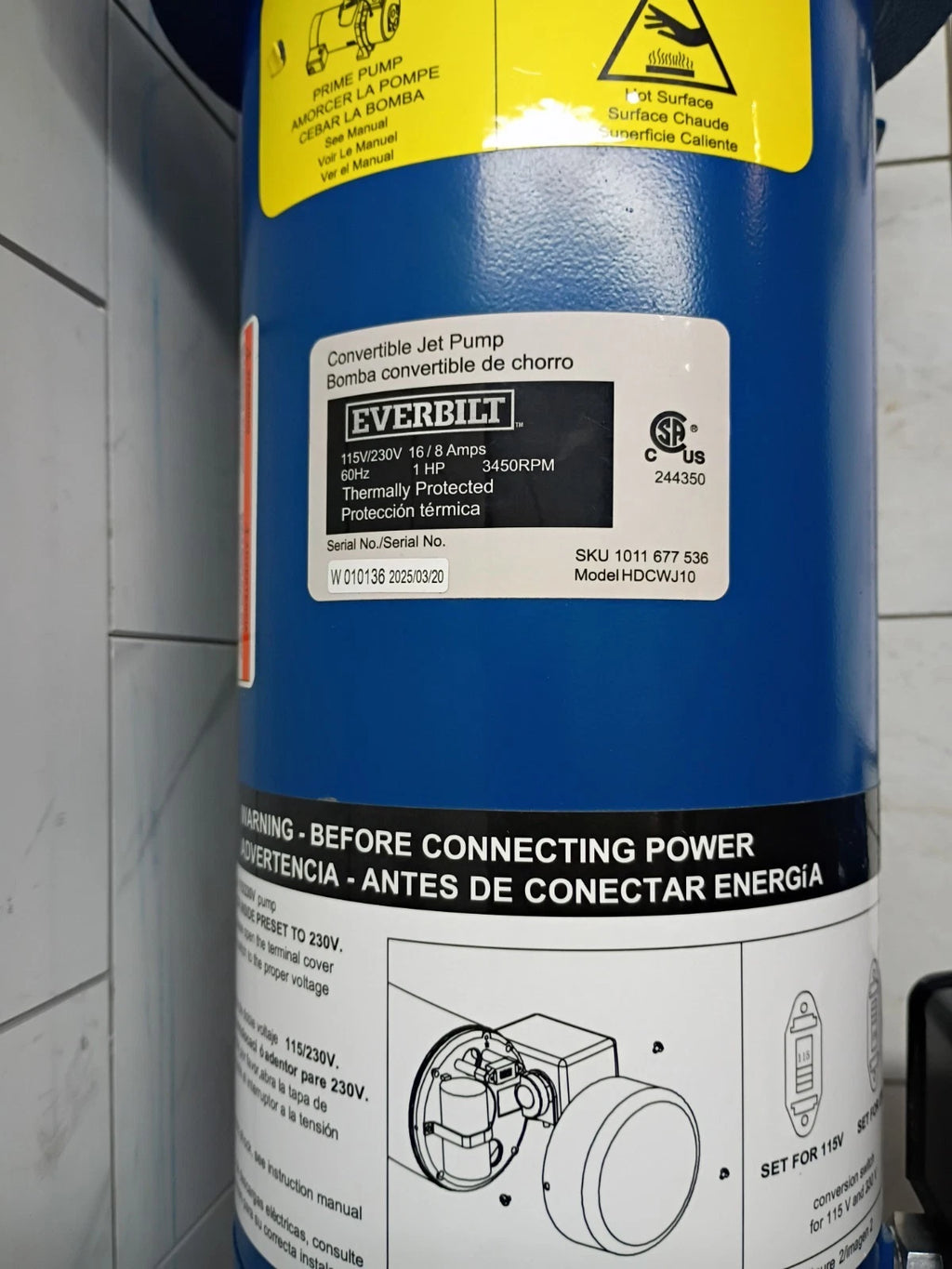 Everbilt HDCWJ10, 1 HP Professional Convertible Jet Pump 24 GPM, OPEN BOX,