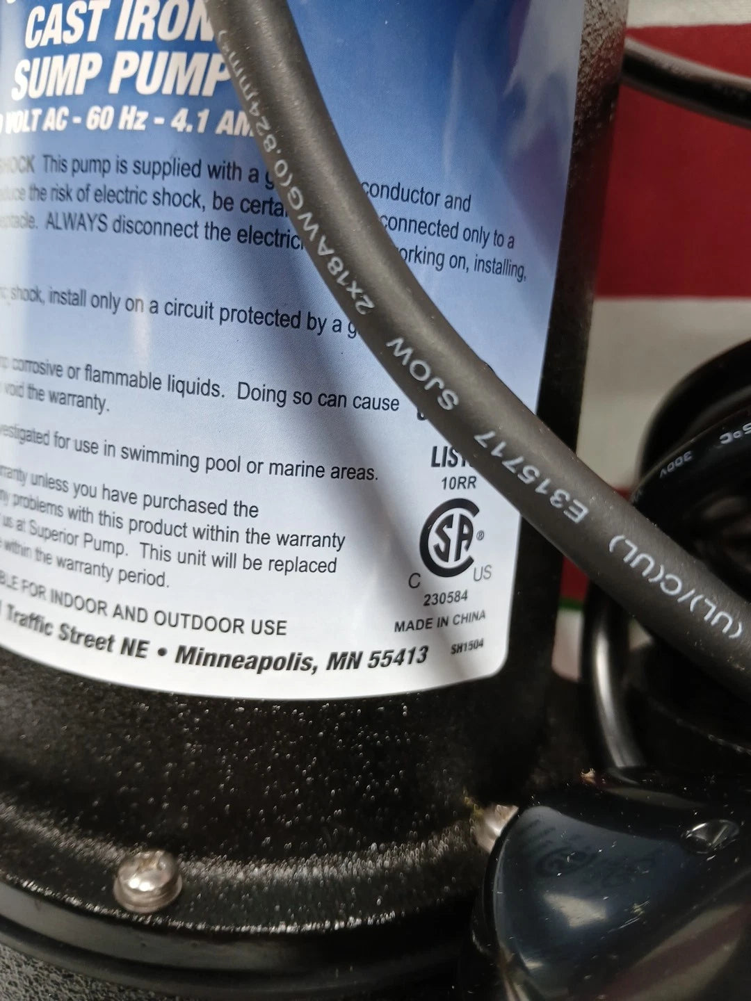 1/3 HP Submersible Cast Iron Sump Pump Vertical AC