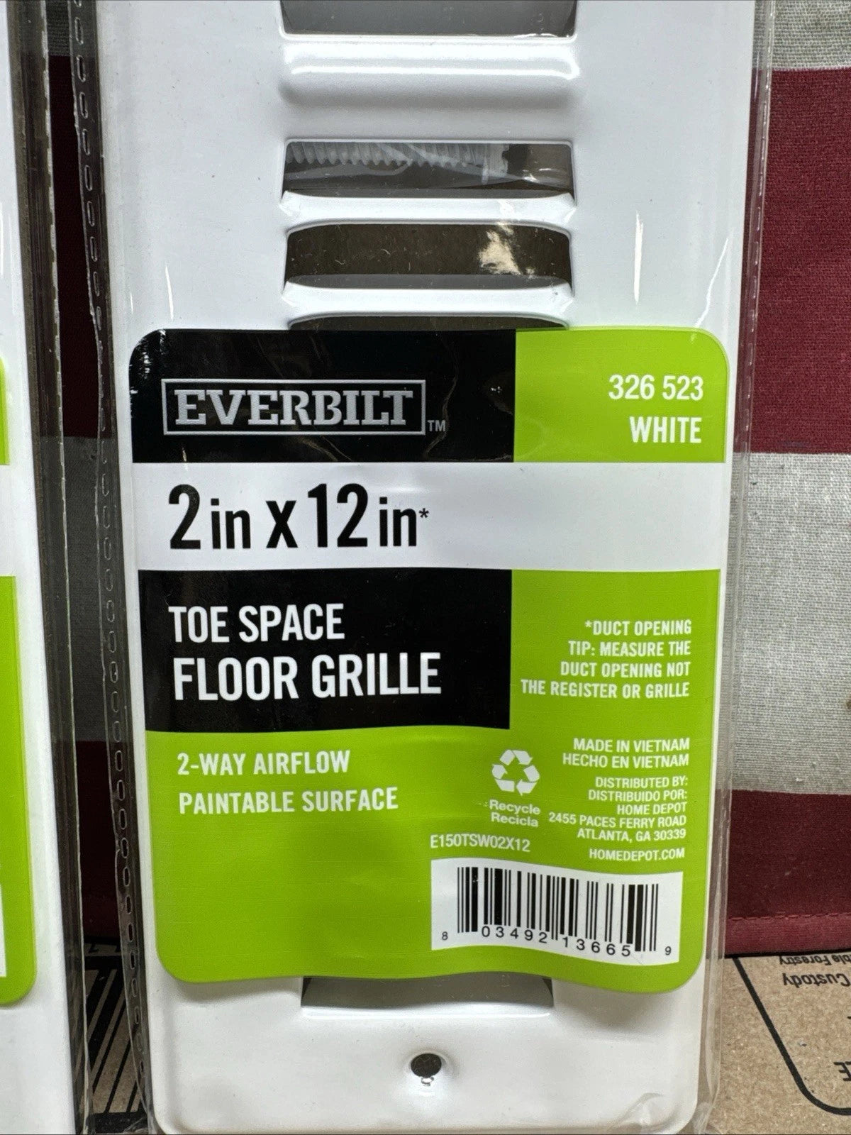 Lot Of 4 Everbilt floor Toe Space Grille 2 x 12 in white 326 523 Painable