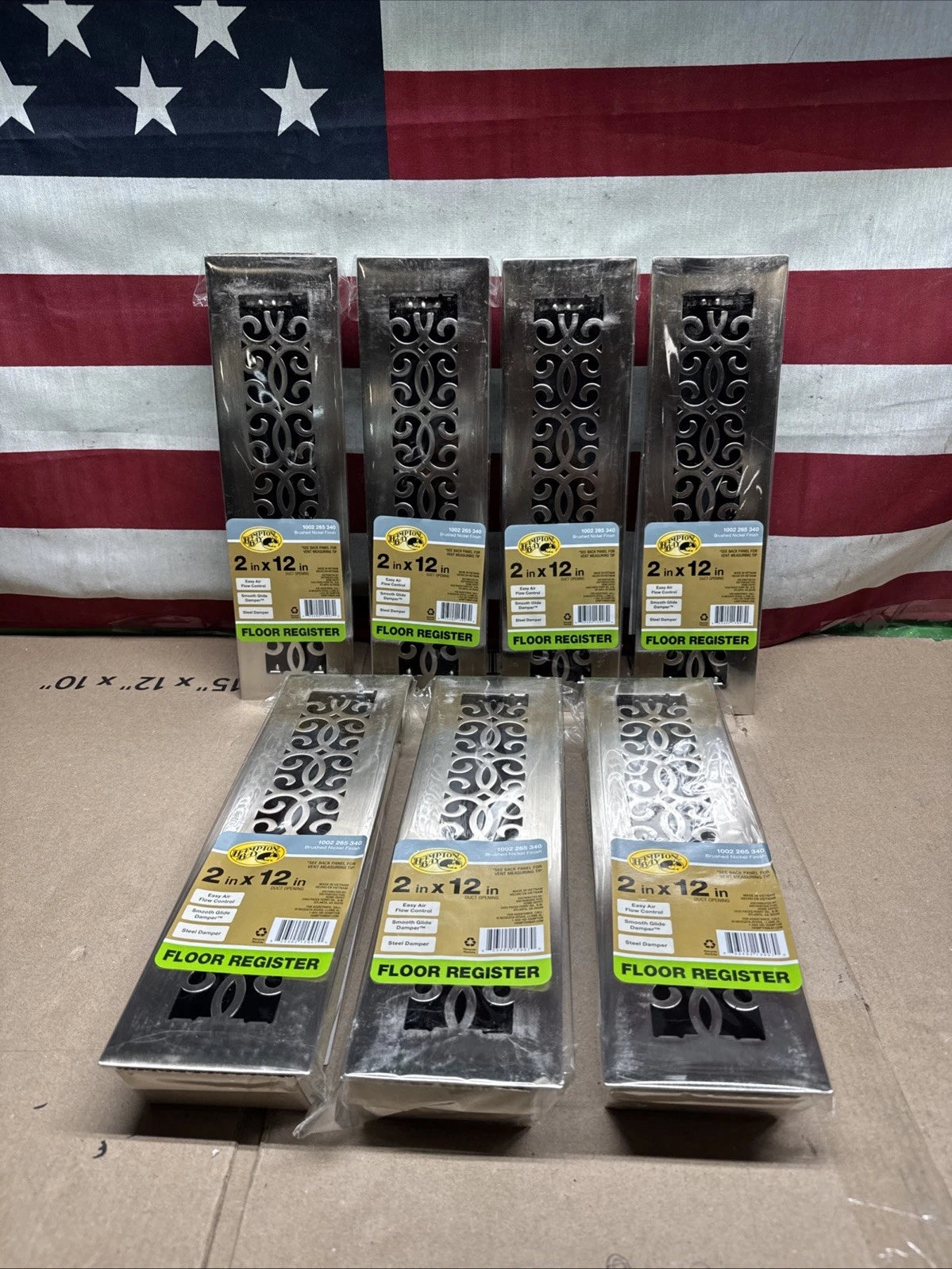 7PK Hampton Bay Steel Floor Register 2" x 12" Classic Scroll Brushed Nickel New