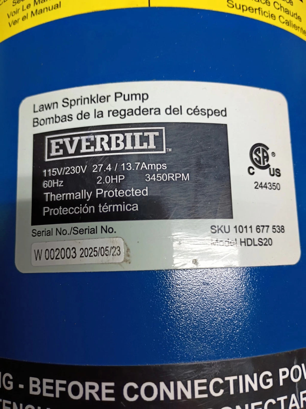 Everbilt Professional Irrigation Pump Cast Iron 2 HP Dual Voltage, HDLS20 PARTS