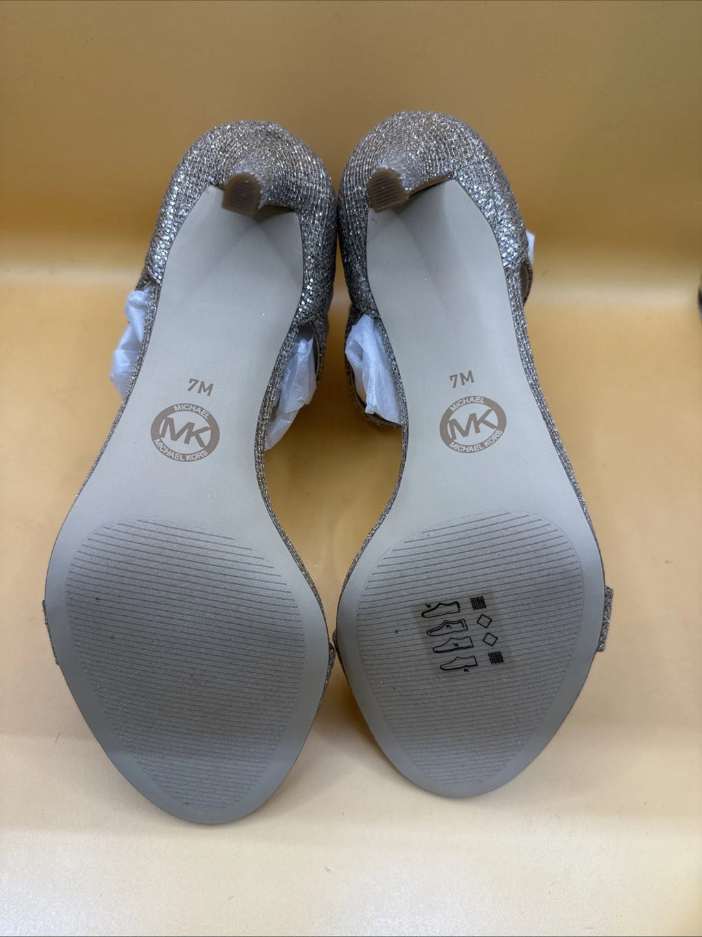NWB MICHAEL KORS AVA MID SANDAL GLITTER MESH GOLD WOMEN Size 7M