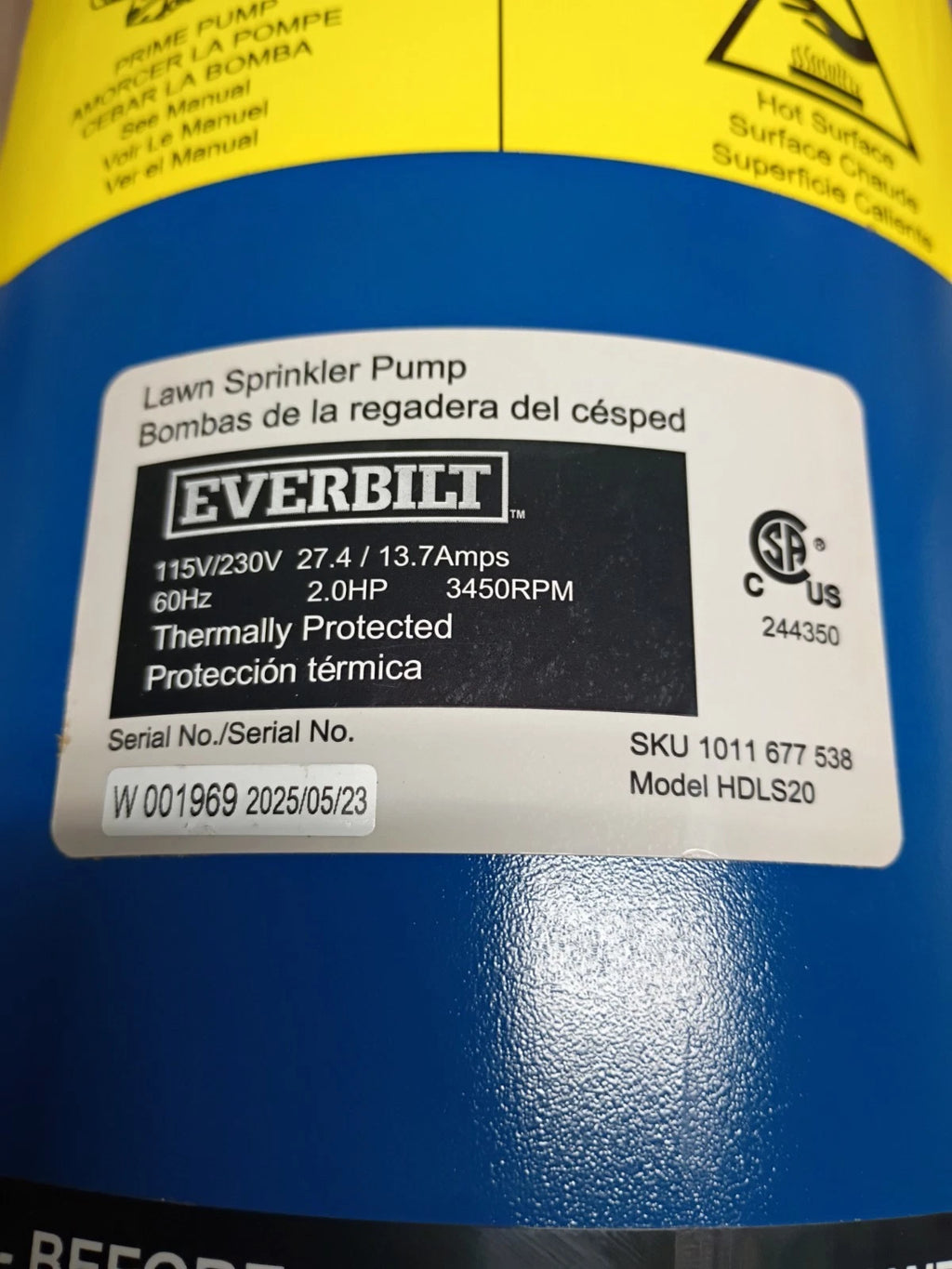 Everbilt Professional Irrigation Pump Cast Iron 2HP Dual Voltage HDLS20 OB READ