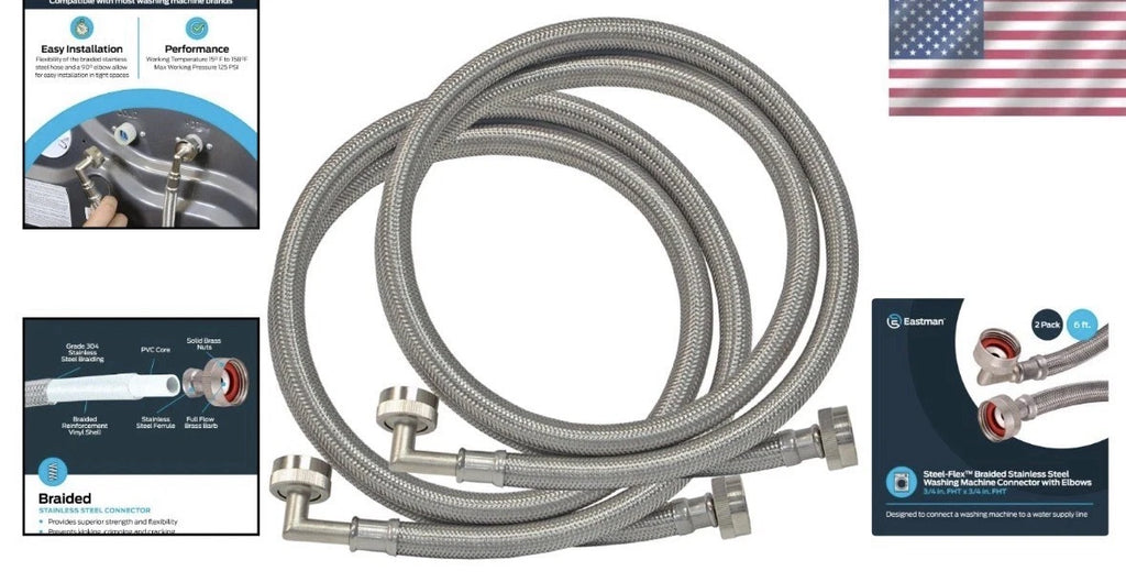 Heavy-Duty 6ft Braided Stainless Steel Washing Machine Hoses