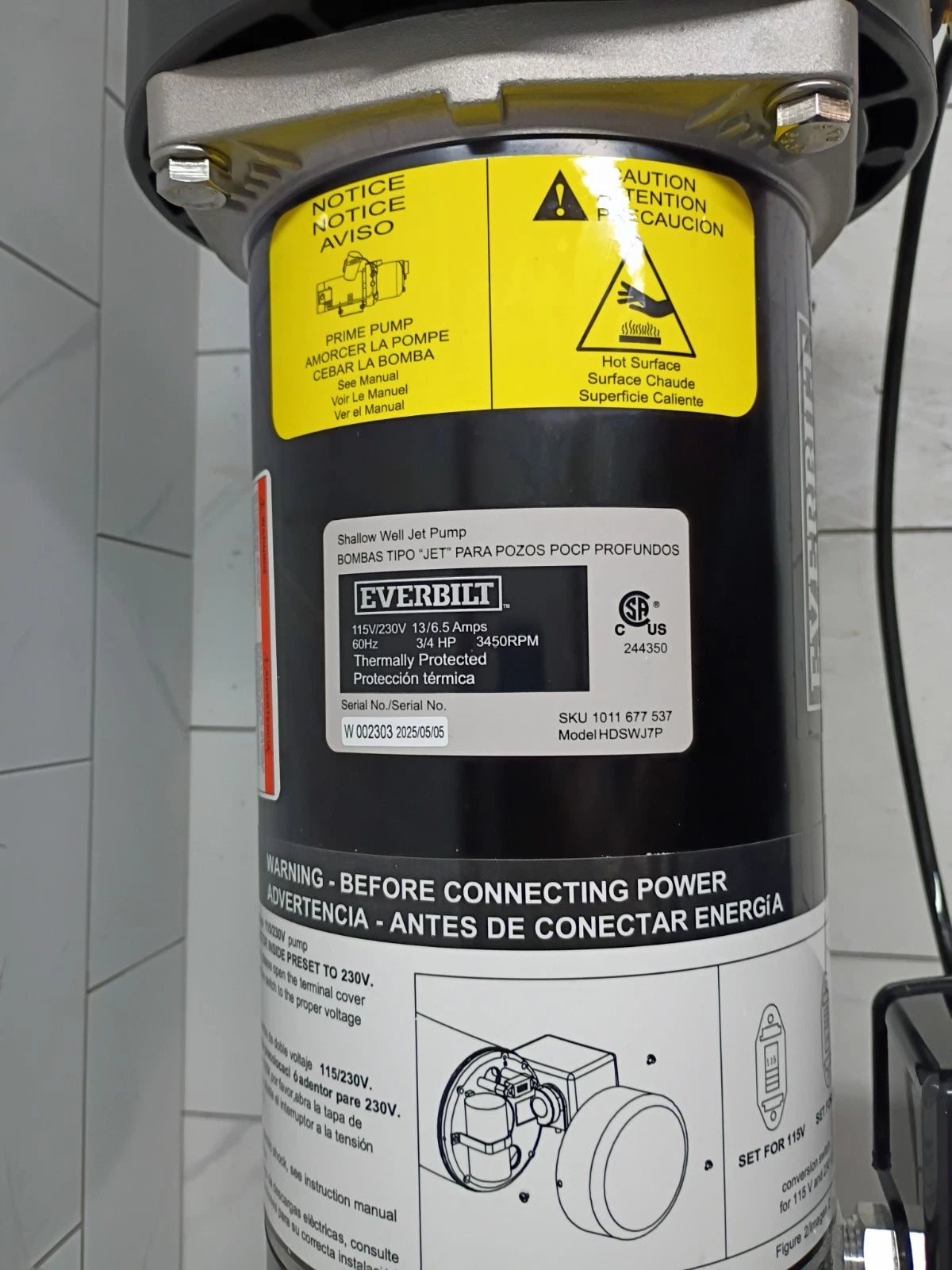 Everbilt Shallow Well Jet Pump Plastic 3/4HP HDSWJ7P NEW Open Box