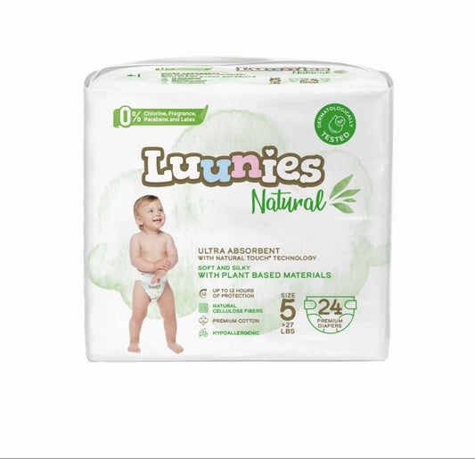 Luunies Natural Premium Diapers, Ultra Absorbent, Size 5, 96 Diapers 4pk Of 24
