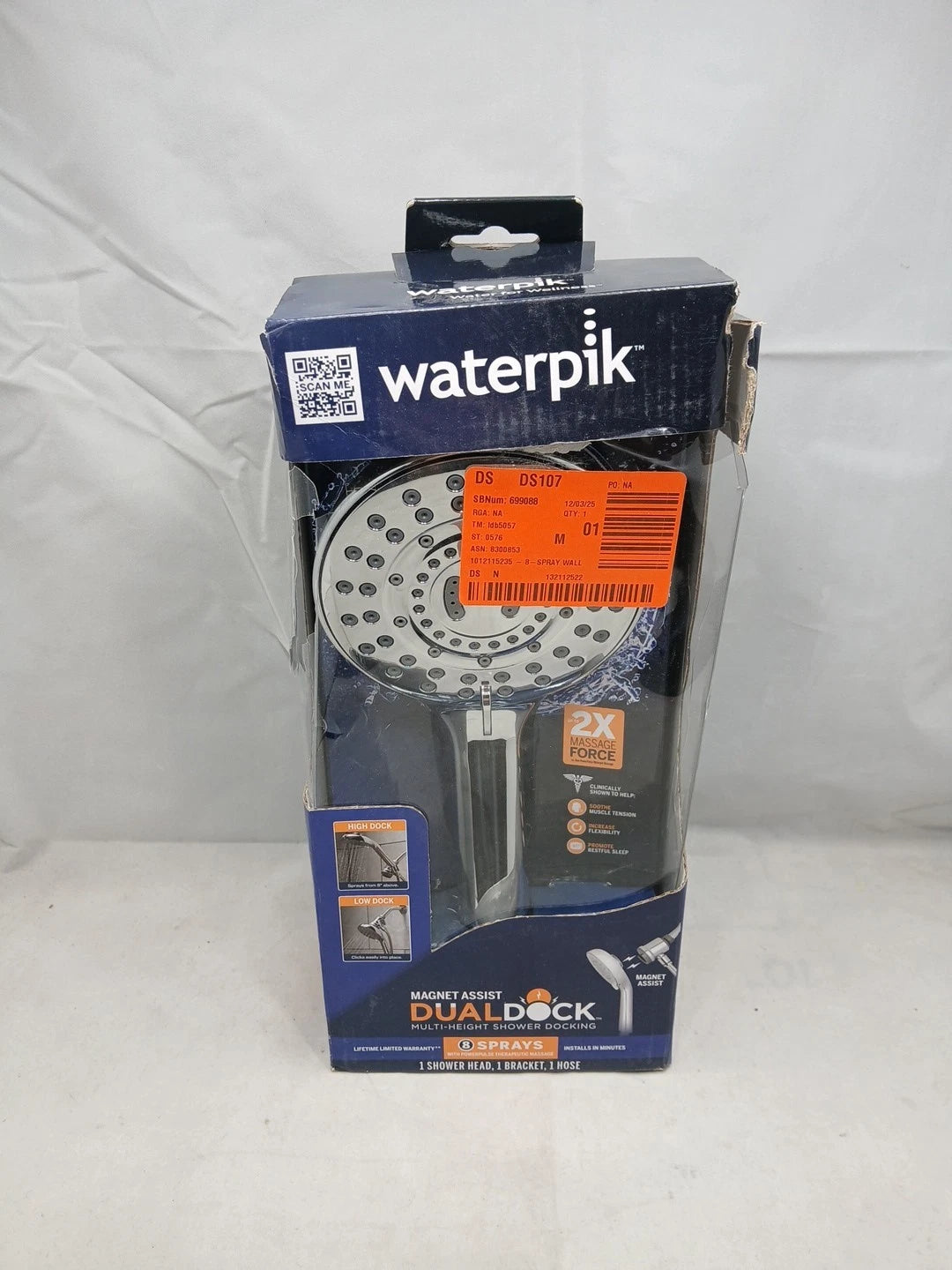 Waterpik 8-Spray Wall Mount Magnet Multi Height Handheld Shower Head 1.8 GPM
