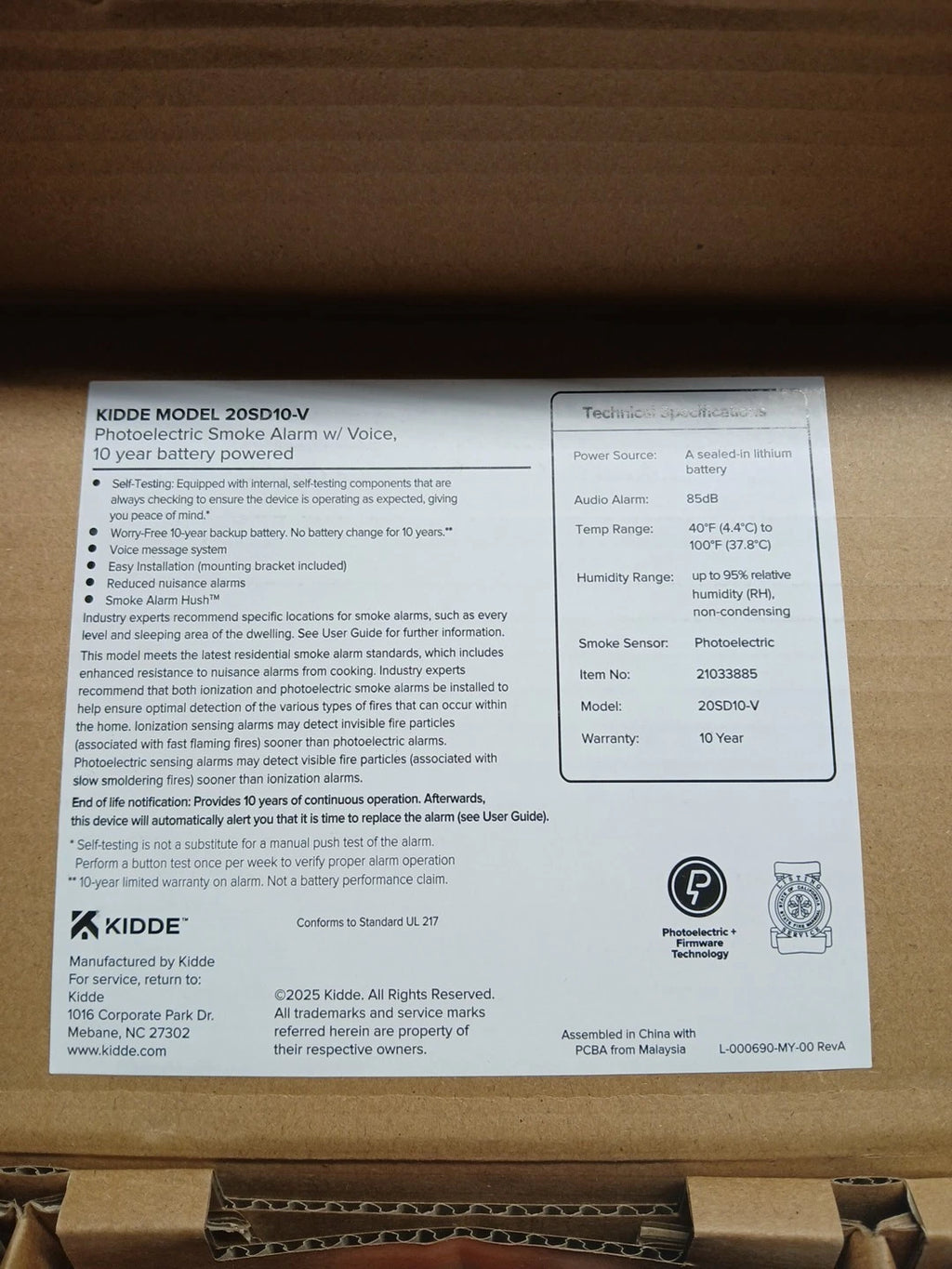(2-pack) Kidde 20SD10-V Smoke Detector, 10Yr Battery Powered, Voice Alerts. OB