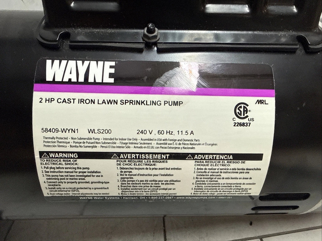Wayne 58409-WYN1, 2 HP Permanent Lawn Irrigation Sprinkler Pump Open Box,