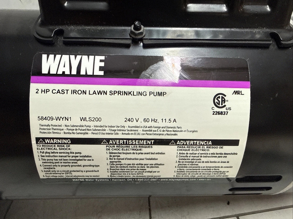 Wayne 58409-WYN1, 2 HP Permanent Lawn Irrigation Sprinkler Pump Open Box,