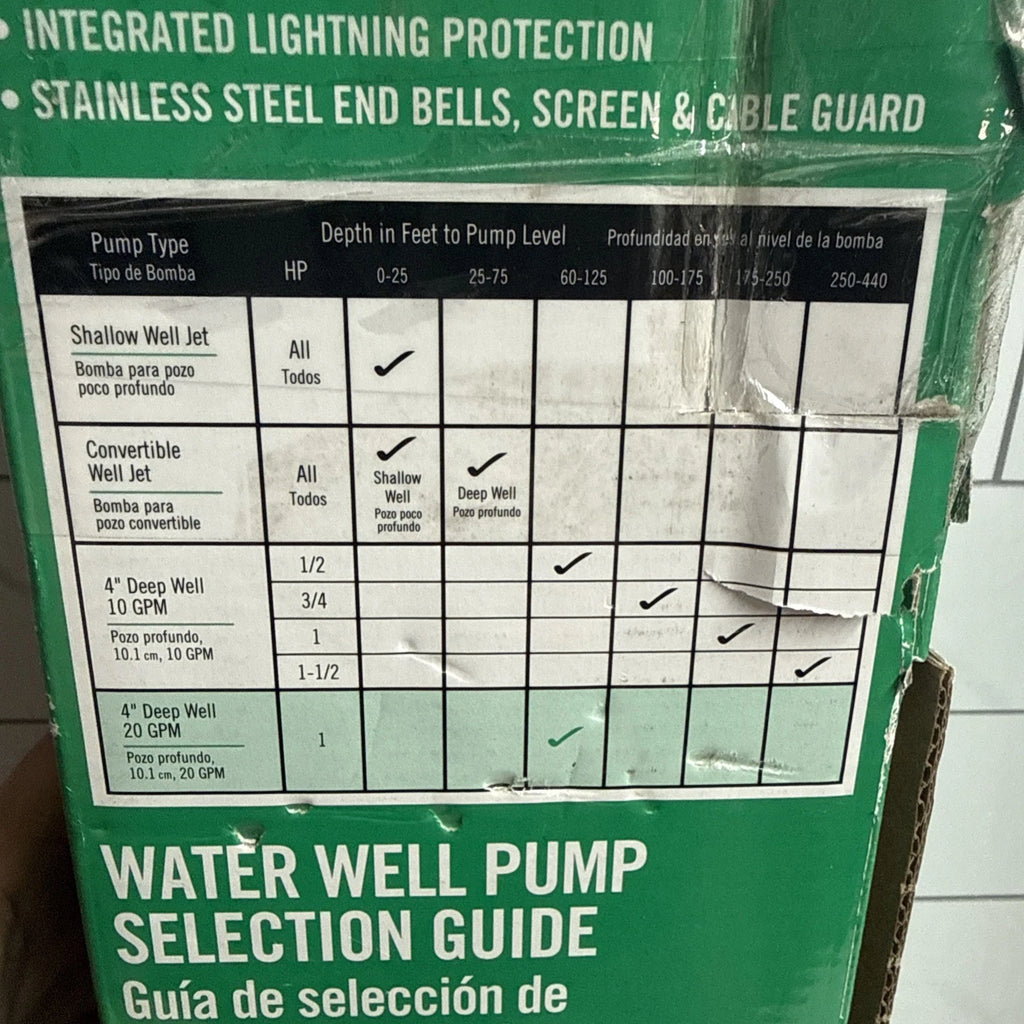 Everbilt 1HP Submersible 3-Wire 20GPM Deep Well Pump HDSUB10-203 NEW OPEN BOX
