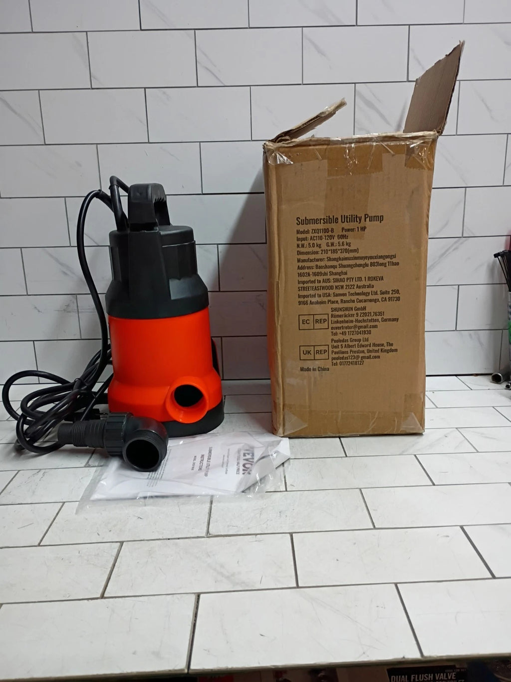 VEVOR Submersible Utility Pump Sump Pump 1 HP 4000 GPH 31 ft Pump OPEN BOX