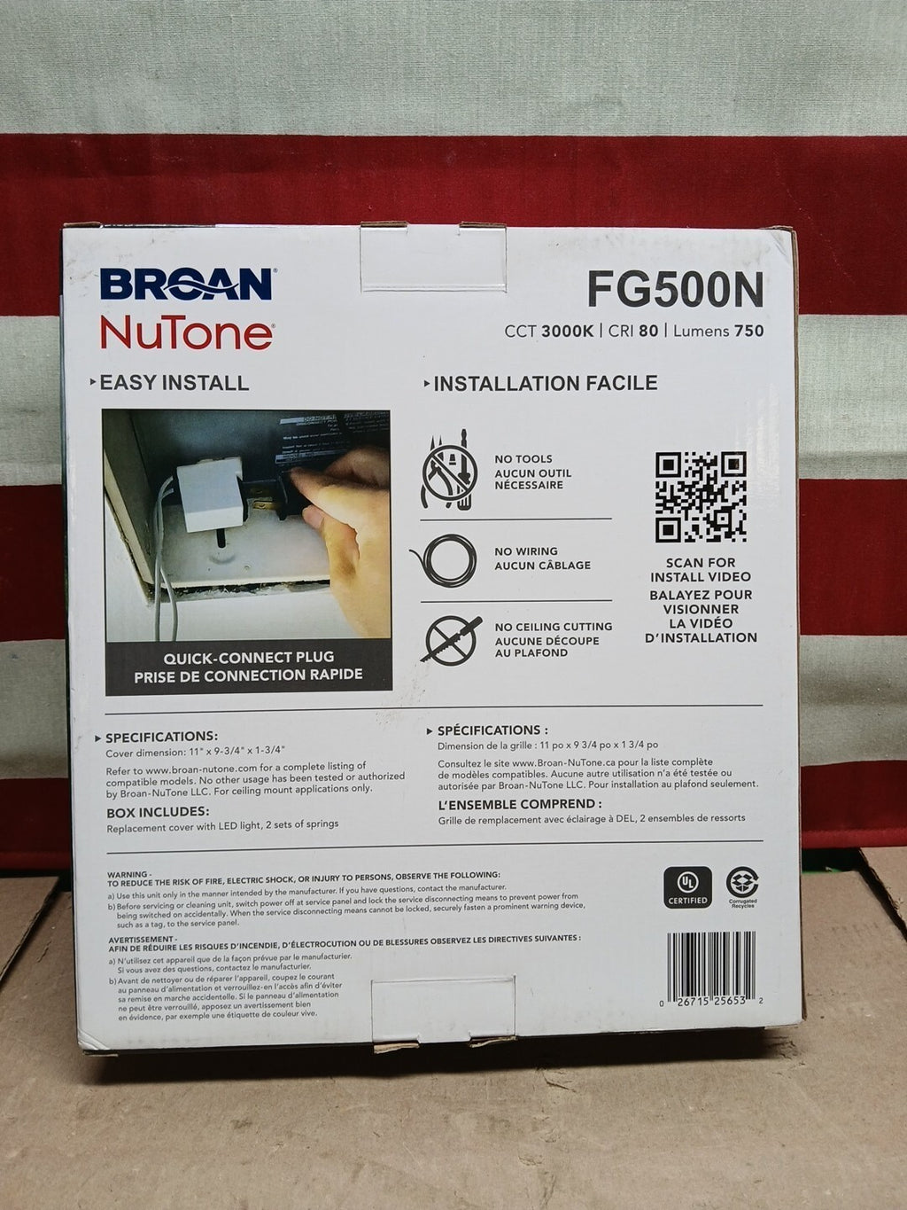 Broan NuTone Bathroom Fan Replacement Cover with Light FG500N in White