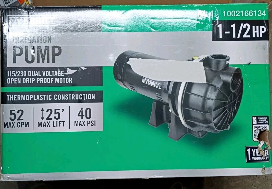 Everbilt Lawn Irrigation Pump Plastic 1.5HP HDLS15P NEW OPEN BOX
