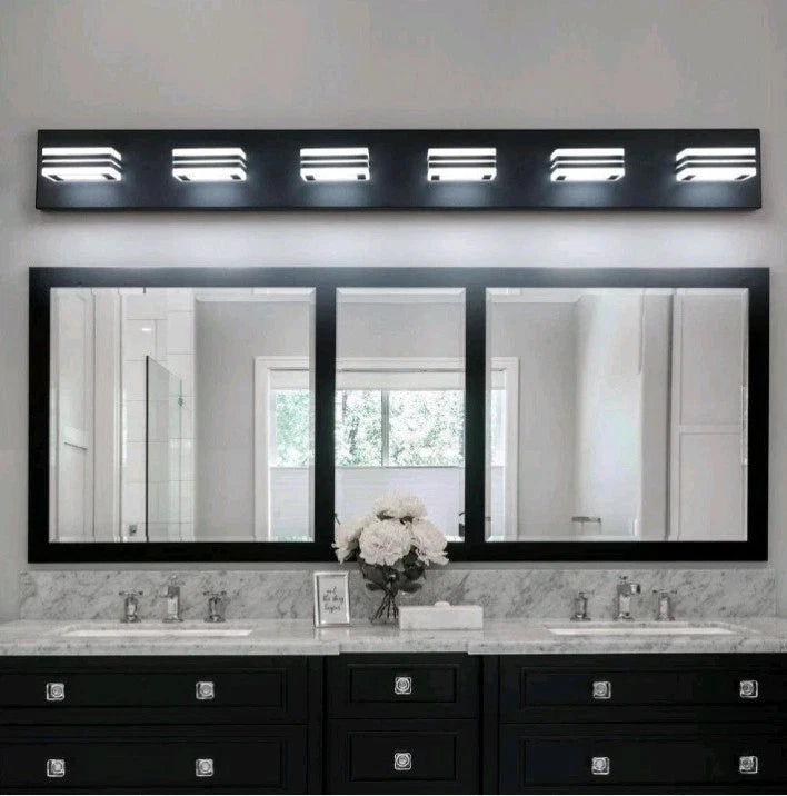JUSHENG 39 in. 6-Light Matte Black Bathroom LED Vanity Light with Dimmable 5500K