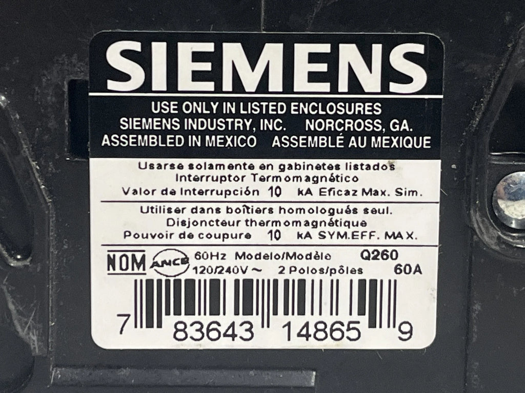 2PC Siemens Q260 Plug-In Circuit Breaker 60 Amp 2P 120/240V 10KA QP OB