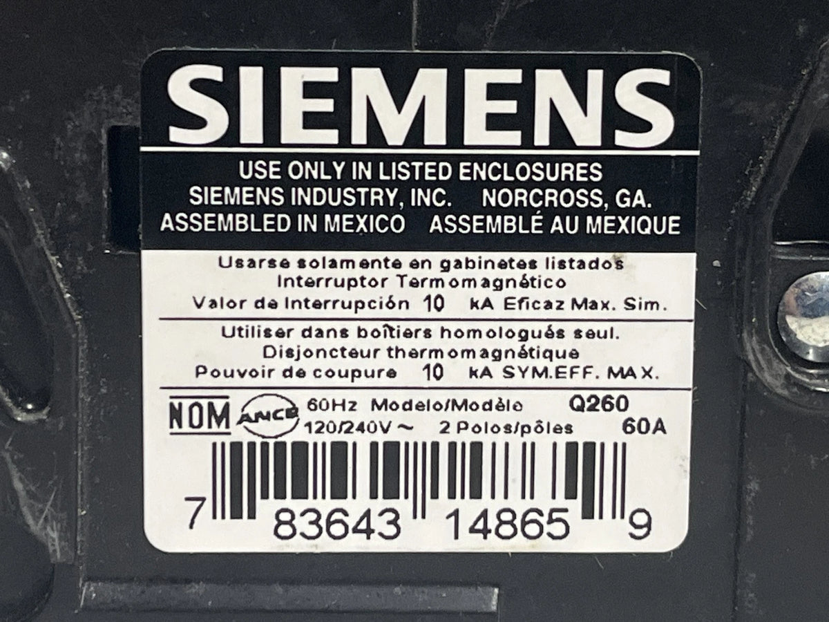 2PC Siemens Q260 Plug-In Circuit Breaker 60 Amp 2P 120/240V 10KA QP OB