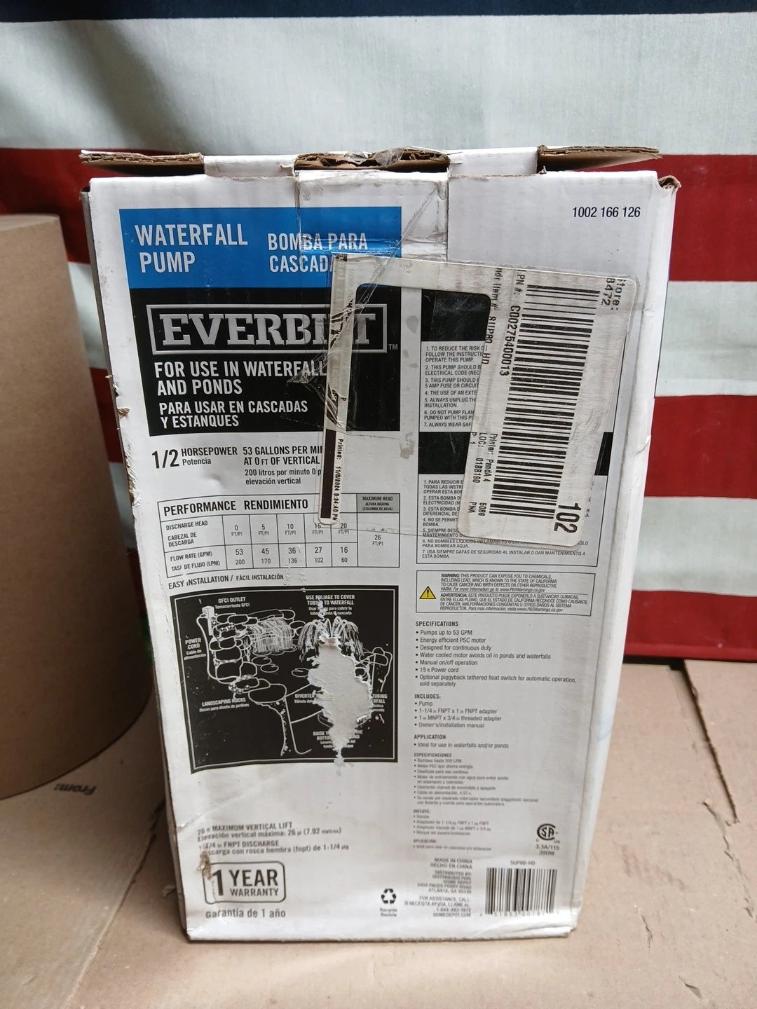 EVERBILT Waterfall & Pond Pump 1/2 HP 53 GPM 26 Ft Max Vertical Lift SUP80-HD