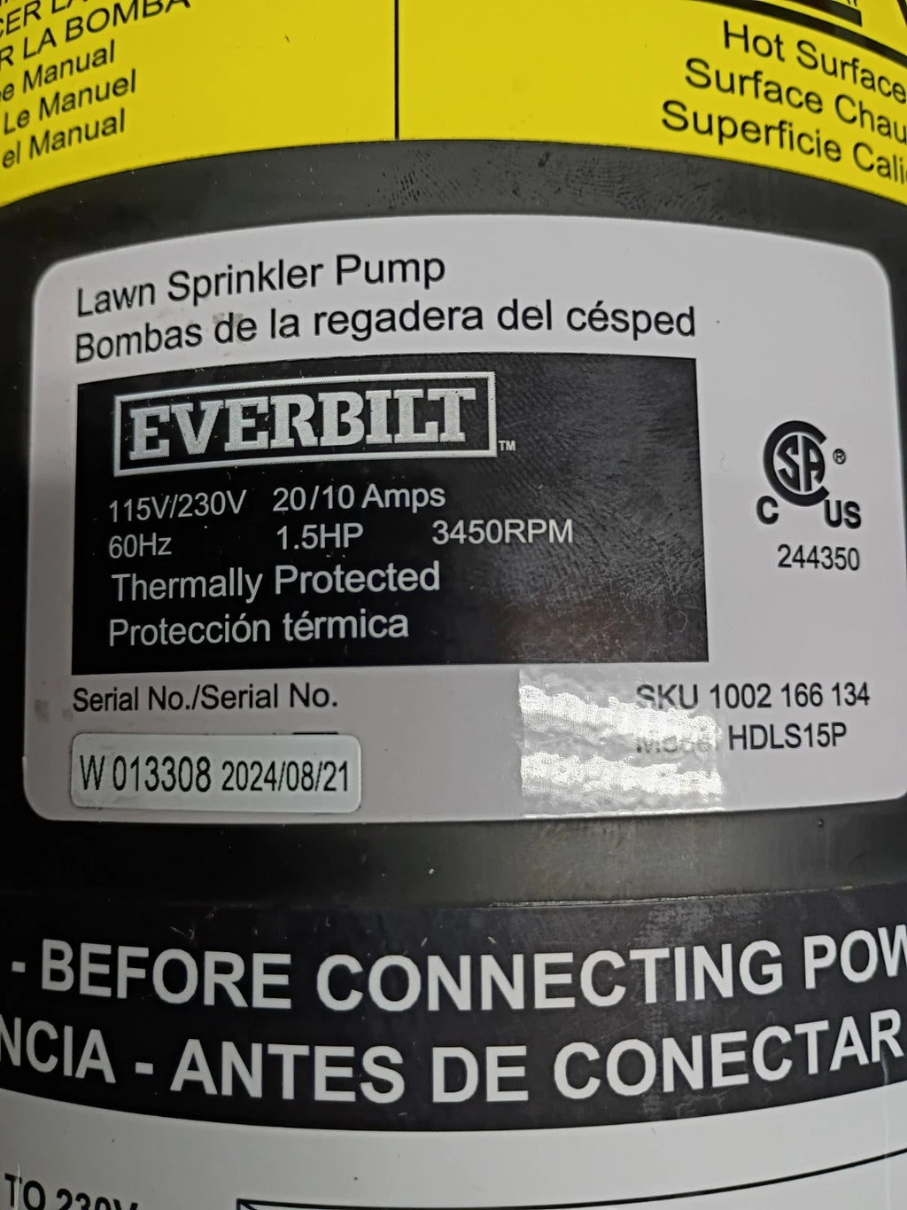 Everbilt HDLS15P, Lawn Irrigation Pump Plastic 1-1/2HP 52-GPM, Open Box,