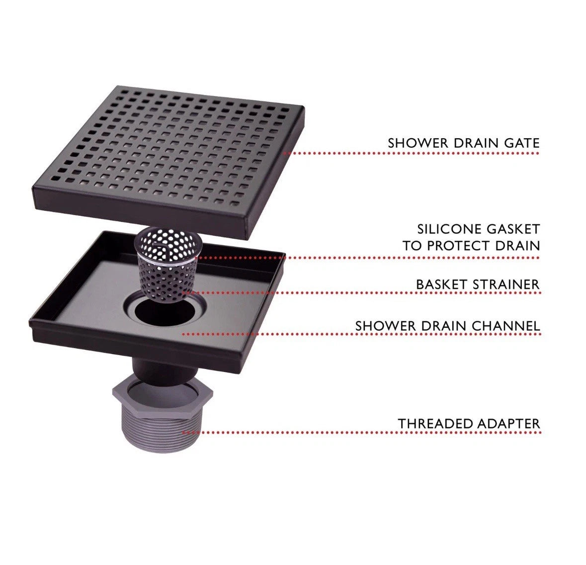 Design House 542837 6" Square Shower Drain - Black