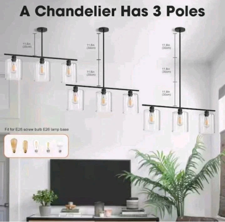 YANSUN 3-Light Matte Black Modern Kitchen Island Light Linear Chandelier OB