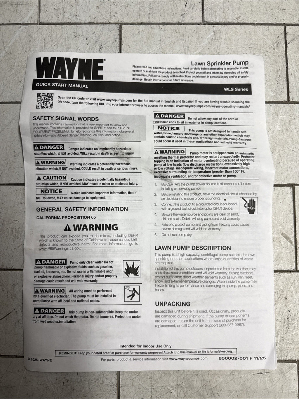 Wayne WLS150 1-1/2 HP Cast Iron Quick-Prime Lawn-irrigation Sprinkler Pump. NOB