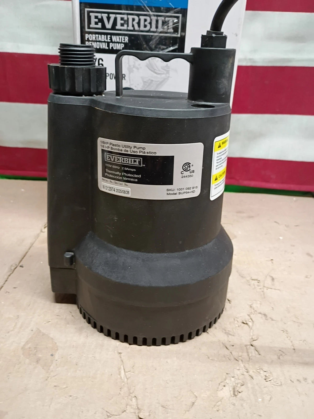 Everbilt SUP54-HD 1/6 HP Plastic Submersible Utility Pump, Open Box,