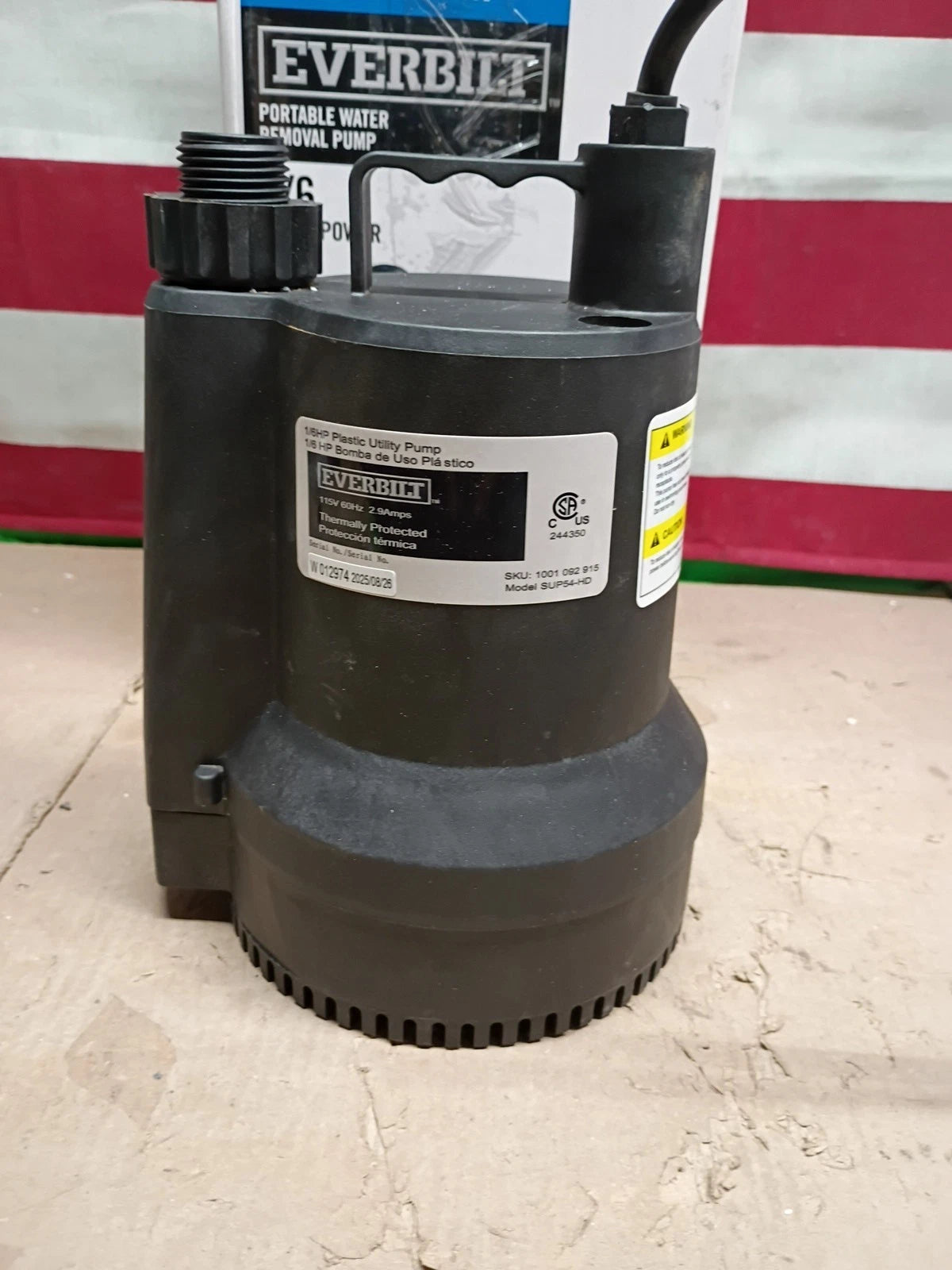 Everbilt SUP54-HD 1/6 HP Plastic Submersible Utility Pump, Open Box,