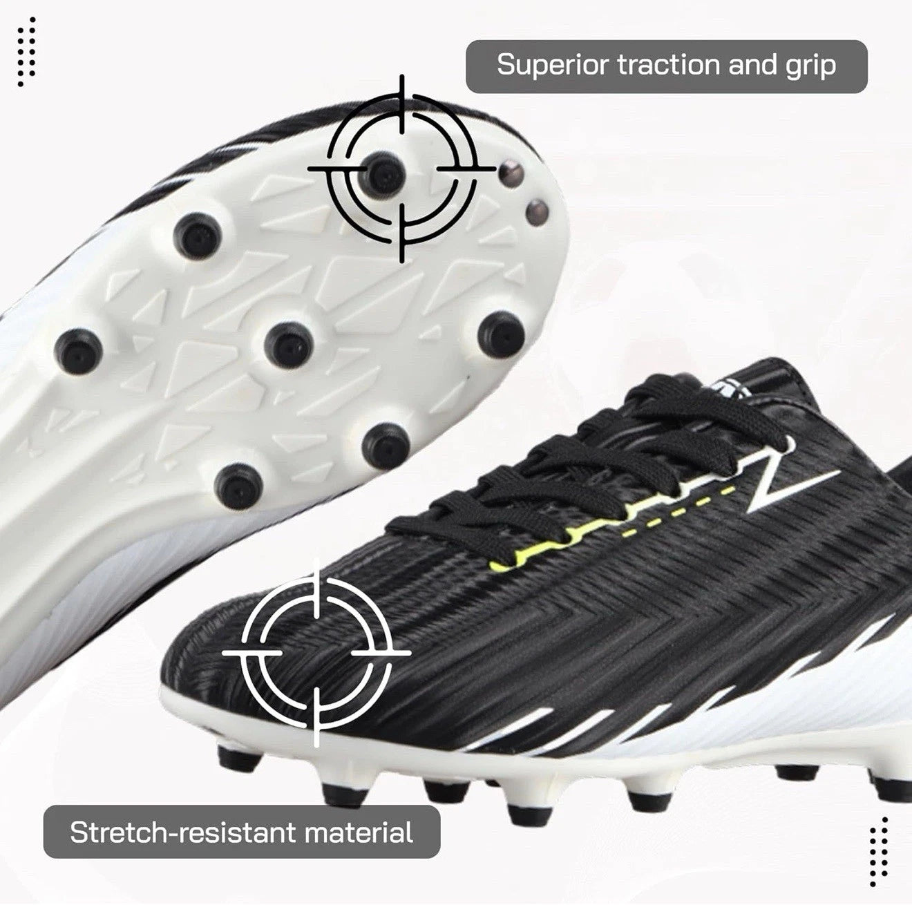 VIZARI unisex youth FG Soccer cleats Futbol Shoes Black White Size 9