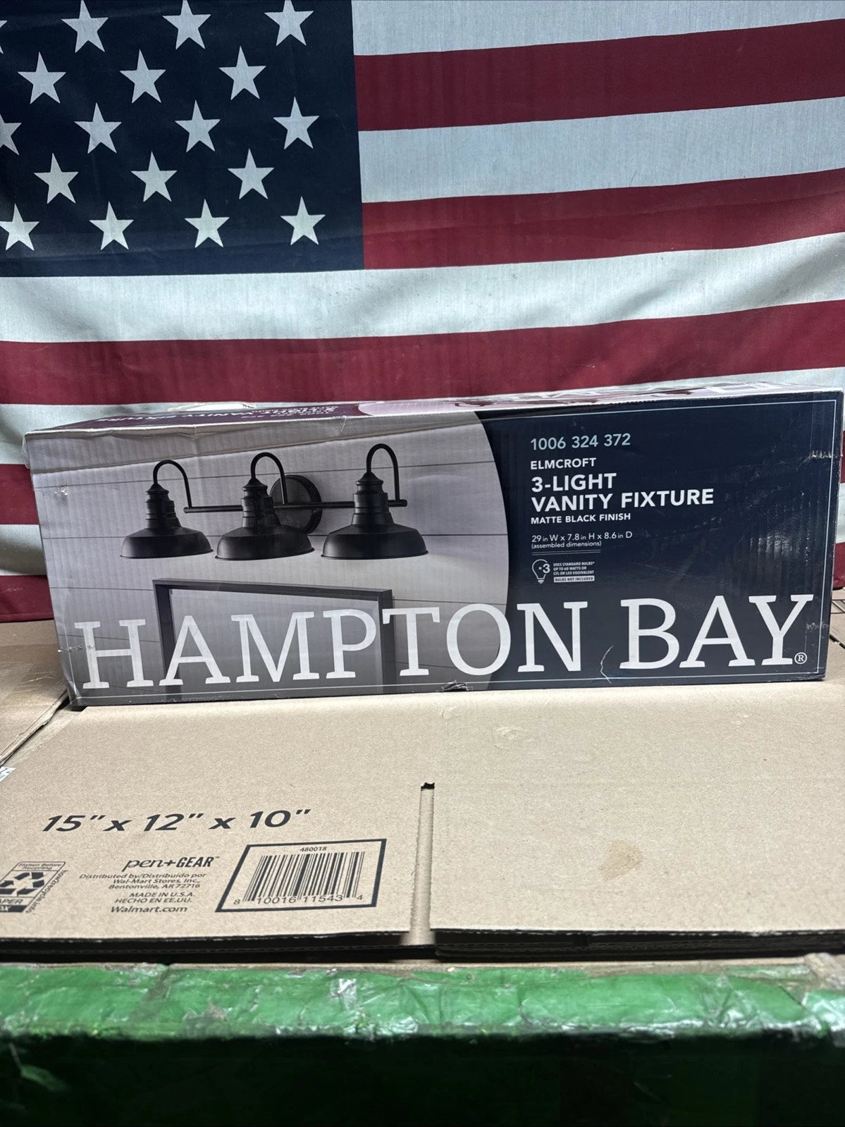 HAMPTON BAY Elmcroft 29 in. 3-Light Matte Black Vanity Light with Metal Shades