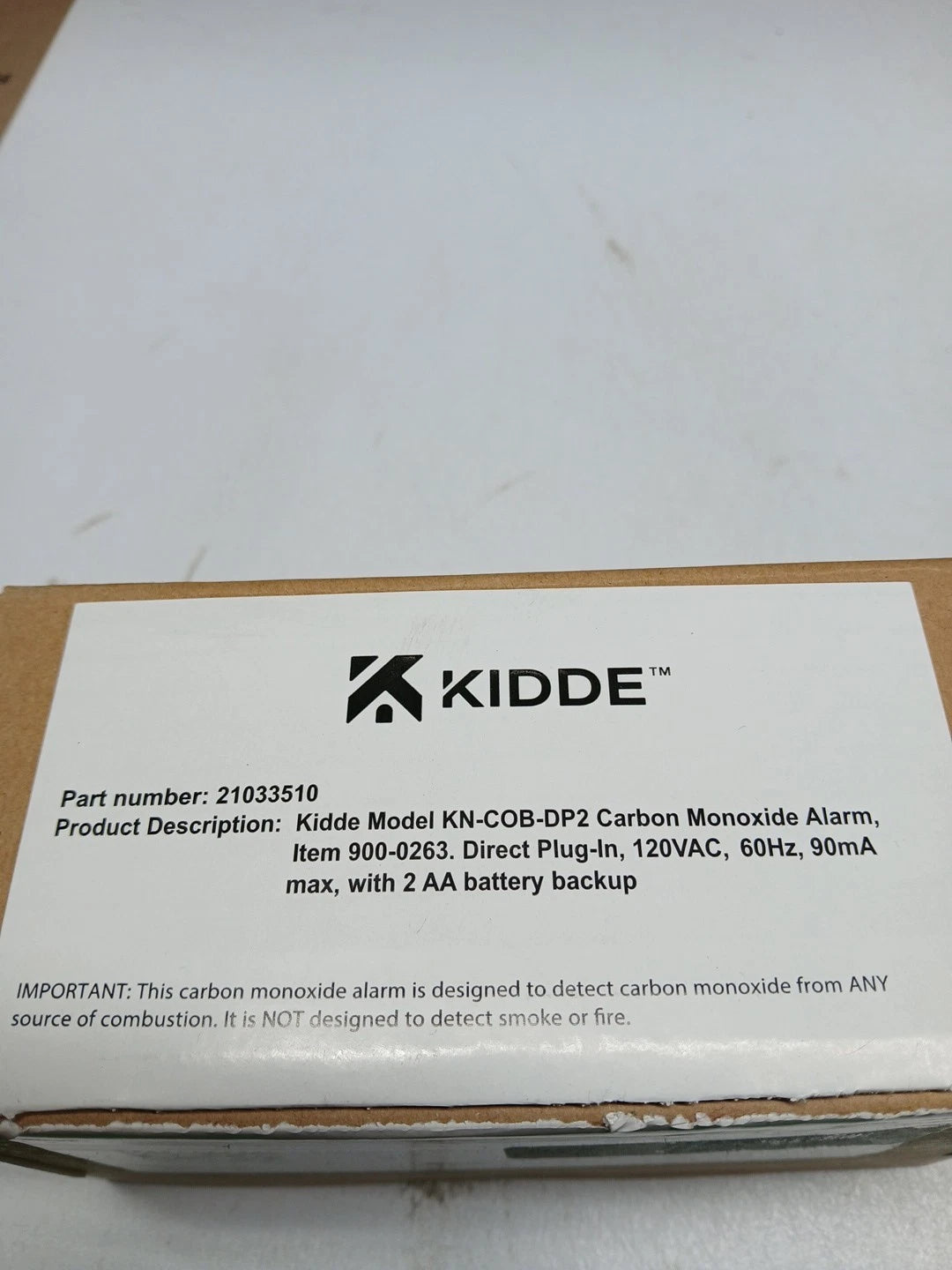 Kidde KN-COB-DP2 Carbon Monoxide Alarm AC Powered Plug In w/ Battery Backup