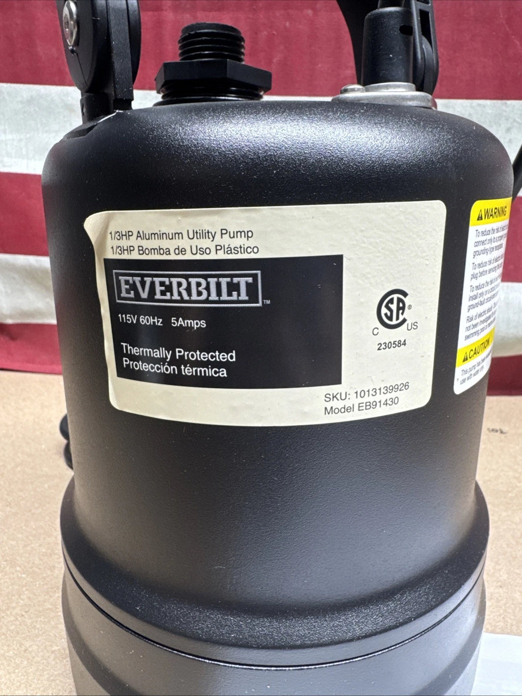 Everbilt 1/3 HP Submersible Aluminum Utility Pump Corrosion Resistant.