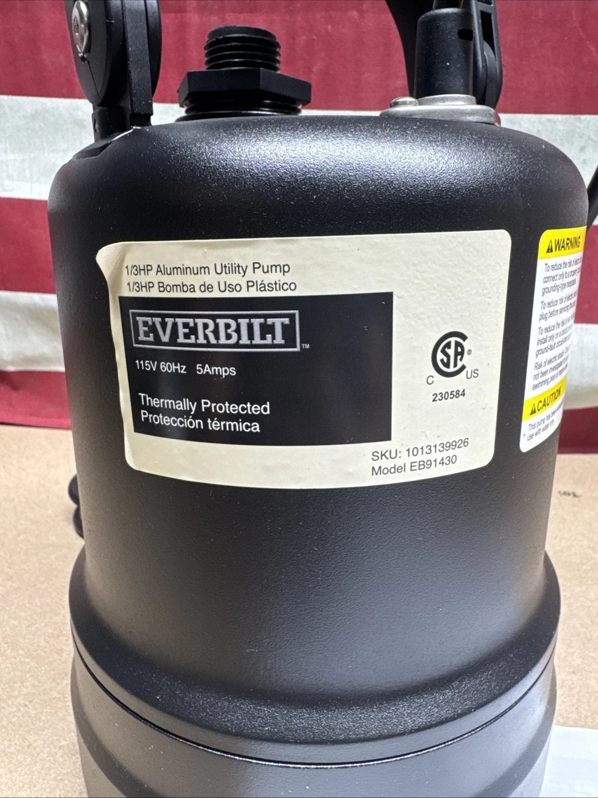 Everbilt 1/3 HP Submersible Aluminum Utility Pump Corrosion Resistant.