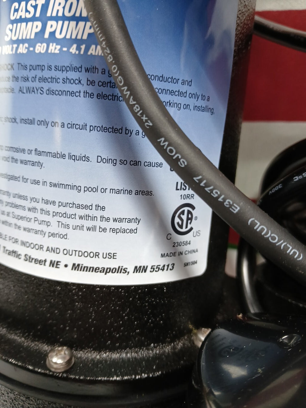 1/3 HP Submersible Cast Iron Sump Pump Vertical AC
