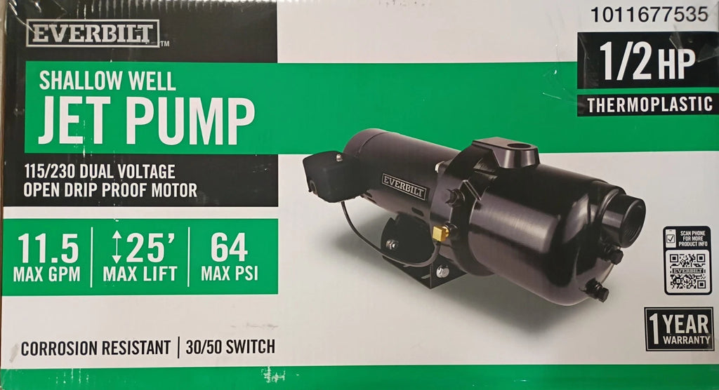 HDSWJ5P Everbilt 1/2 HP Plastic Shallow Well Jet Pump OPEN BOX